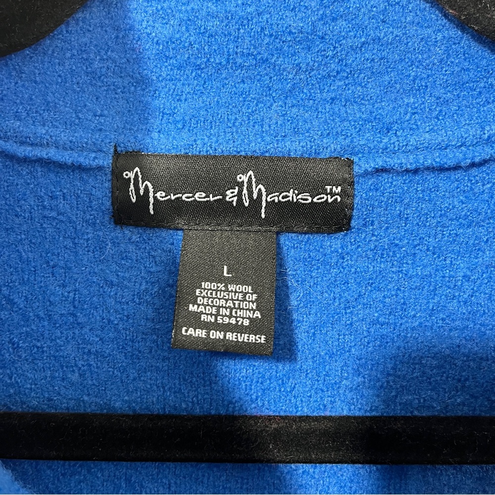 Mercer & Madison Boiled Wool Cobalt Blue Cardigan Sweater Zipped Jacket [sz L] - Picture 10 of 10